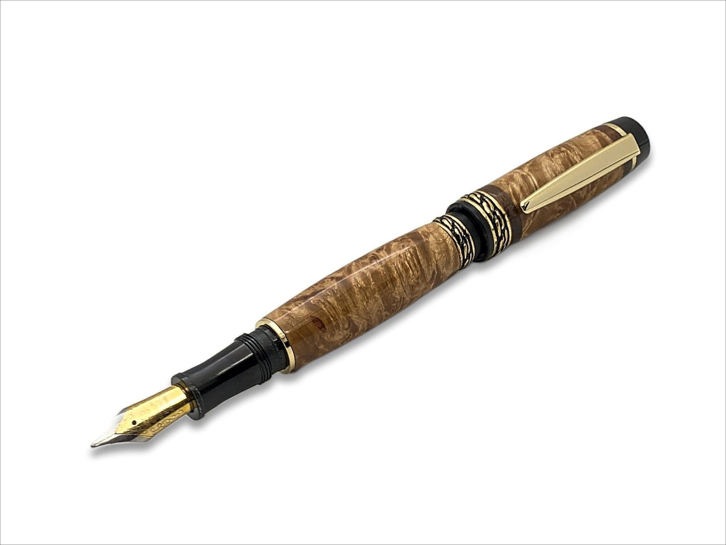 Olympian Elite Fountain Pen in 24kt Gold, Maple Burl and Rosewood Accents