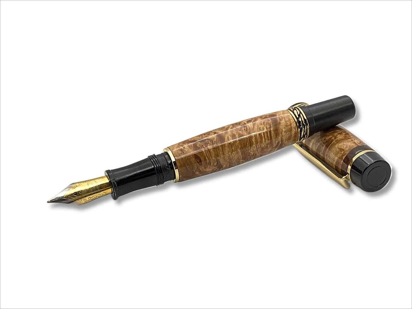 Olympian Elite Fountain Pen in 24kt Gold, Maple Burl and Rosewood Accents