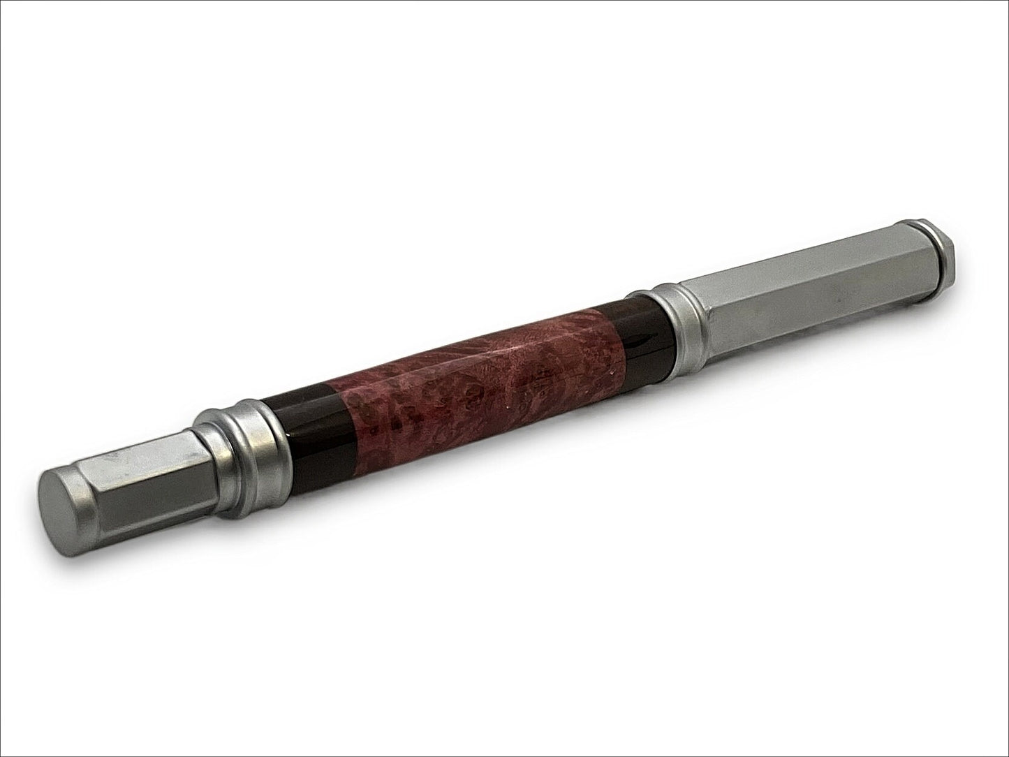Magnetic Vertex Fountain Pen in Satin Chrome Maple Burl and Walnut