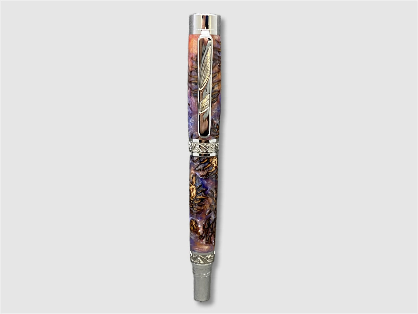 Jr Imperial Fountain Pen in Purple and Pink Resin with Embedded Pine Cones
