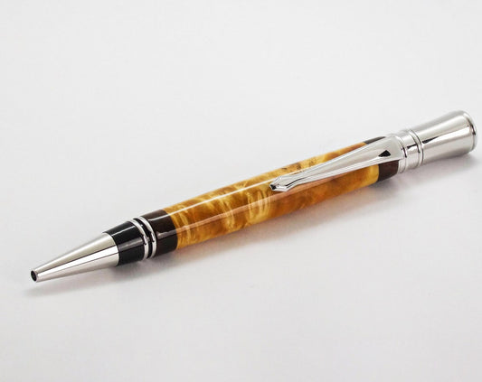 Executive Twist Ballpoint Pen in Rhodium, Boxelder Burl and Walnut