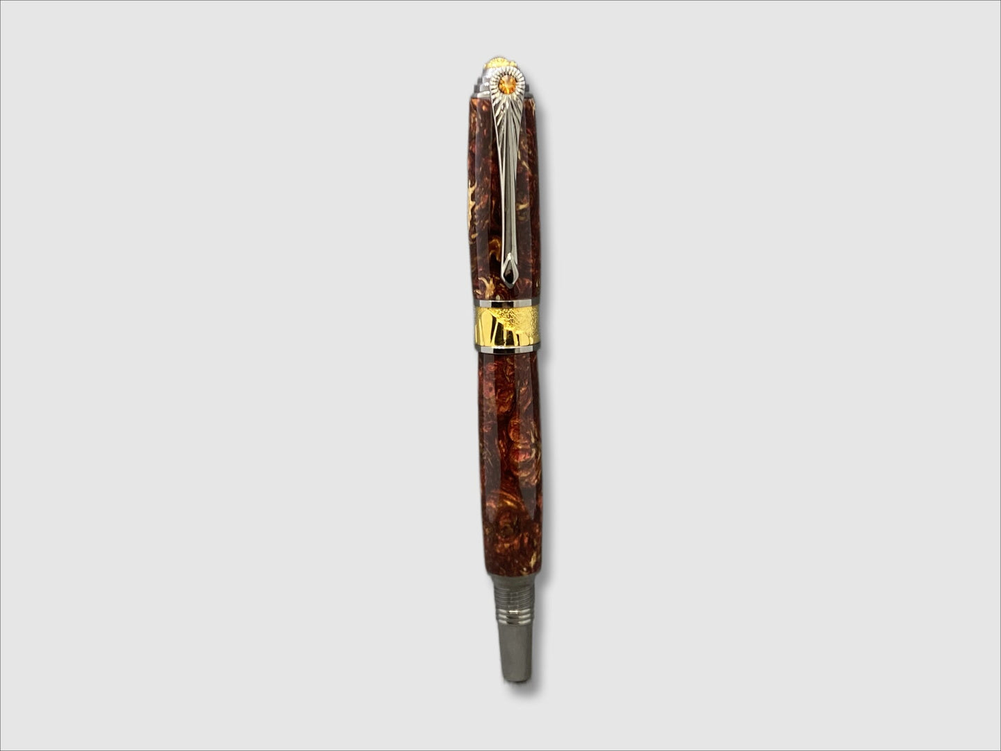 Broadwell Nouveau Sceptre Fountain Pen in Gunmetal, Gold, Pine Cones, Resin