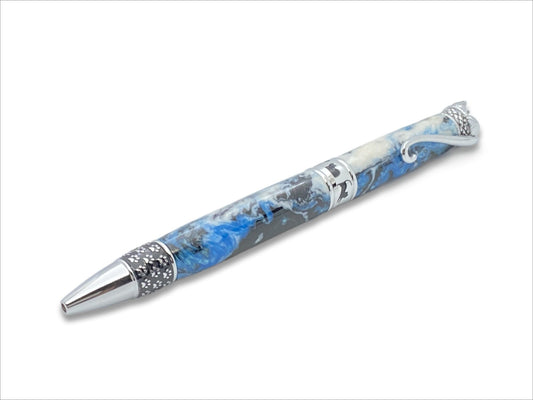 Chrome Cat Twist Pen in Blue/White Acrylic