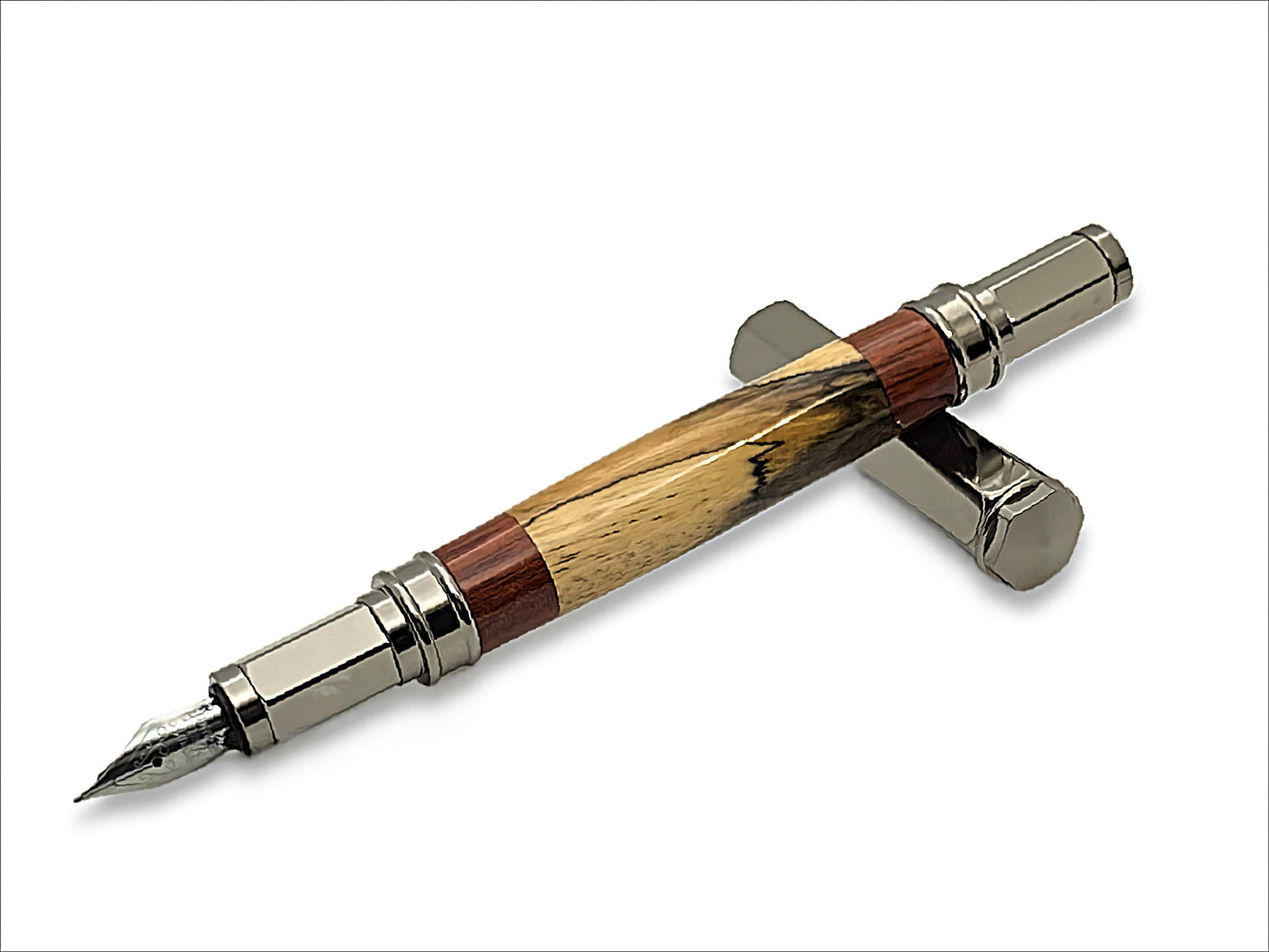 Magnetic Vertex Fountain Pen in Gun Metal Spalted Maple and Bloodwood