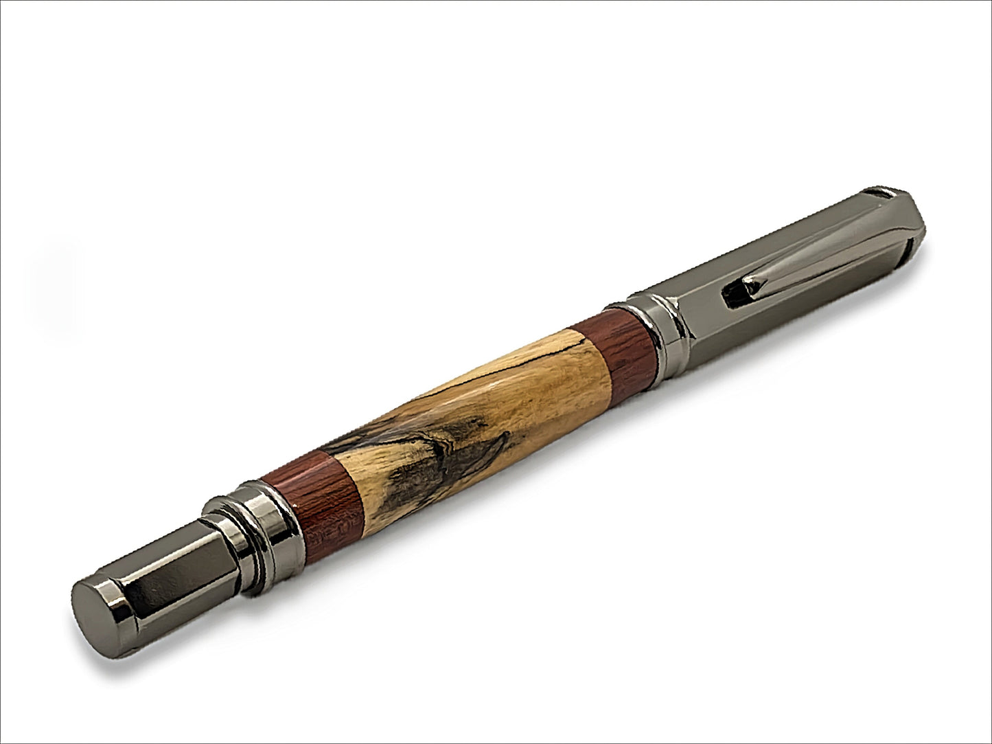 Magnetic Vertex Fountain Pen in Gun Metal Spalted Maple and Bloodwood