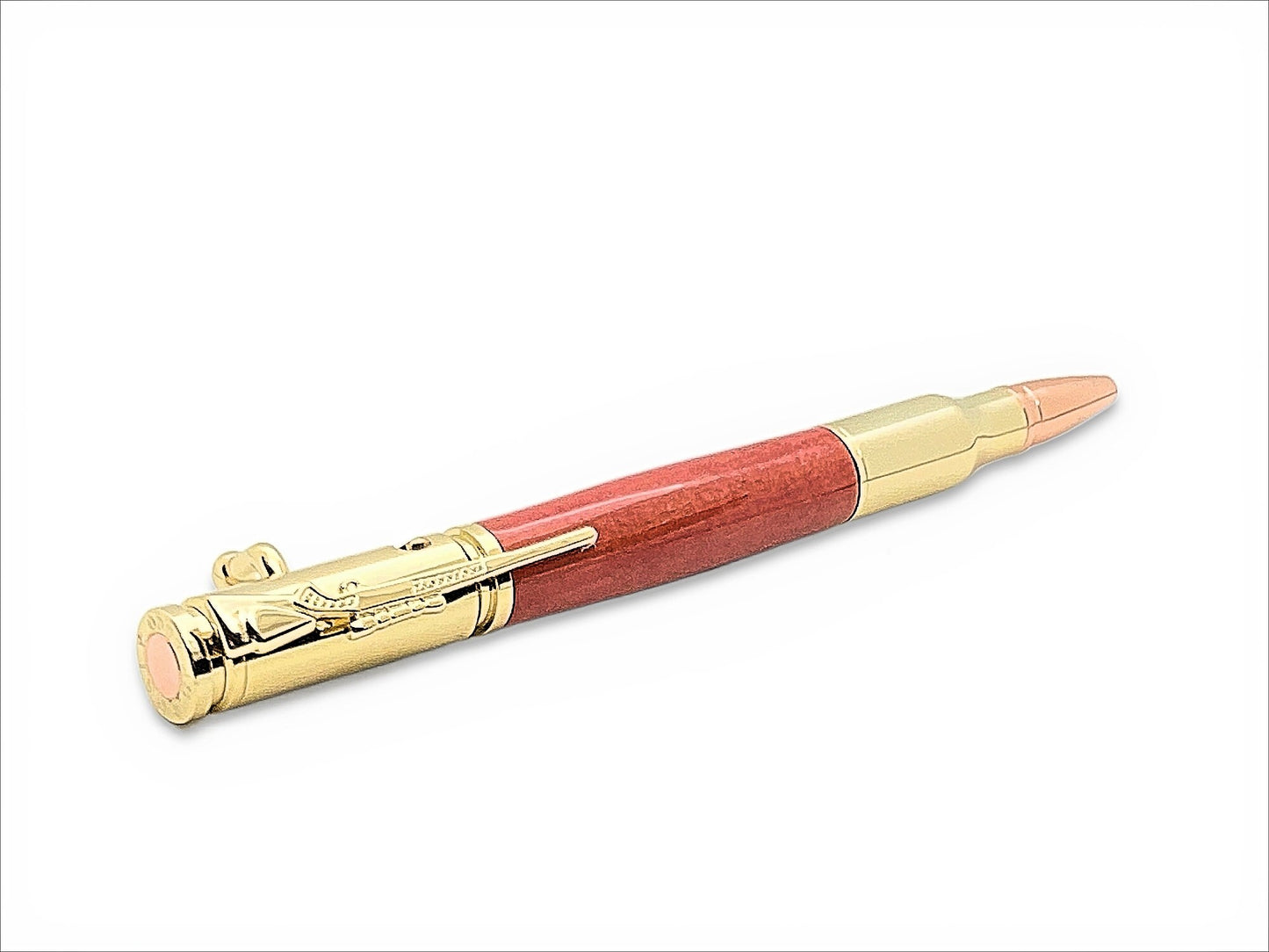 30 Cal Bolt Action Pen in Gold and Pink Ivory Wood