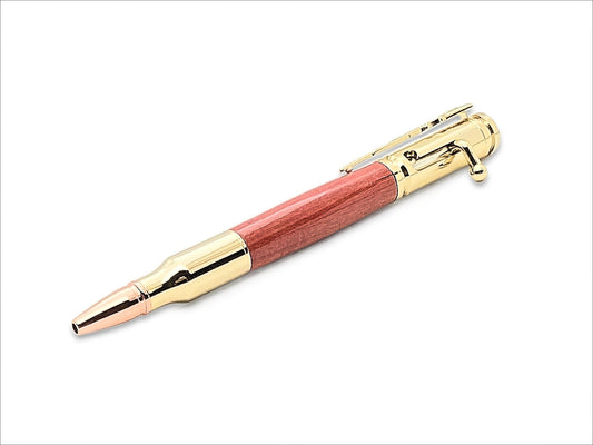 30 Cal Bolt Action Pen in Gold and Pink Ivory Wood
