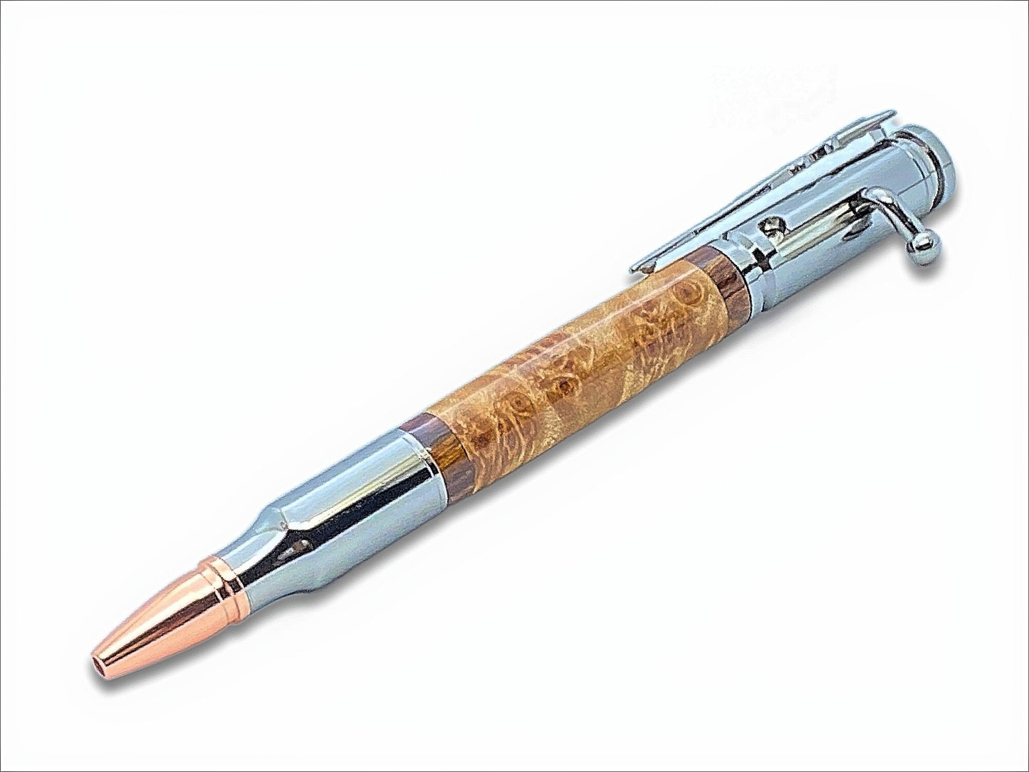 30 Cal Bolt Action Pen in Gun Metal, Maple Burl and Walnut