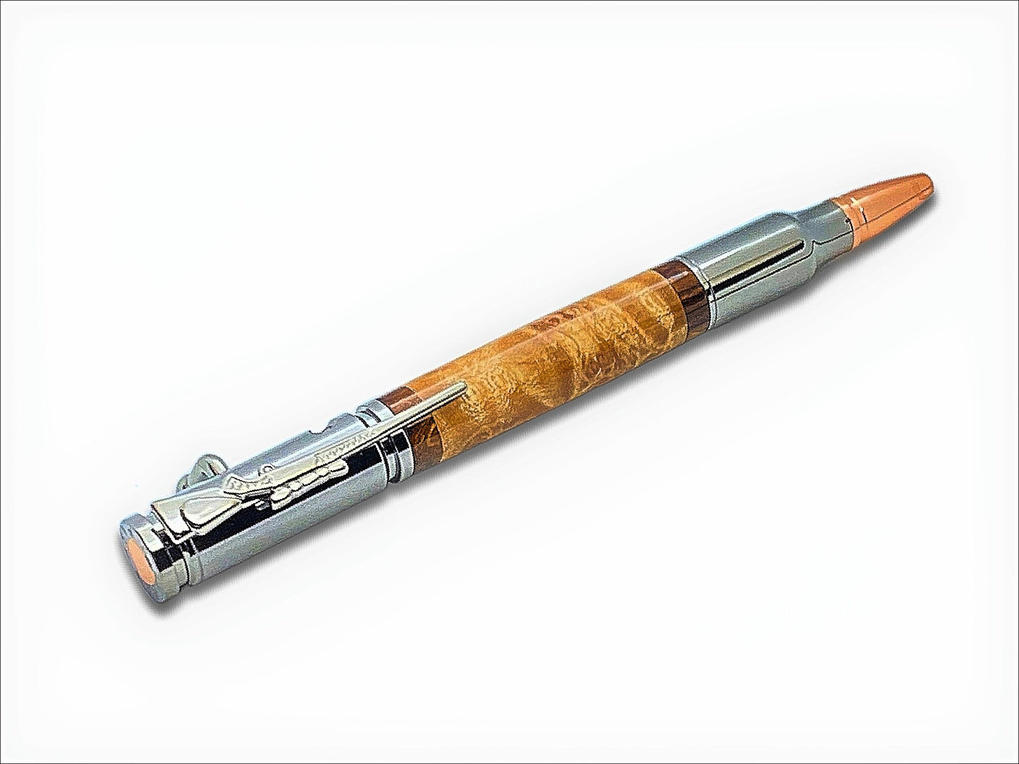 30 Cal Bolt Action Pen in Gun Metal, Maple Burl and Walnut