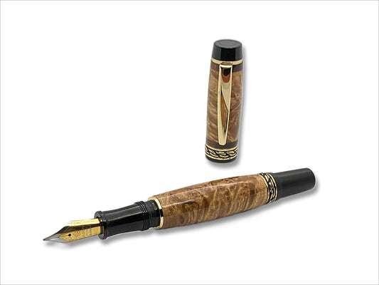 Olympian Elite Fountain Pen in 24kt Gold, Maple Burl and Rosewood Accents