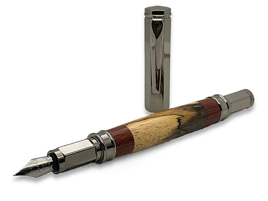 Magnetic Vertex Fountain Pen in Gun Metal Spalted Maple and Bloodwood