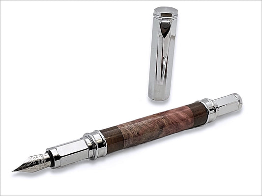 Magnetic Vertex Fountain Pen in Chrome Maple Burl and Walnut