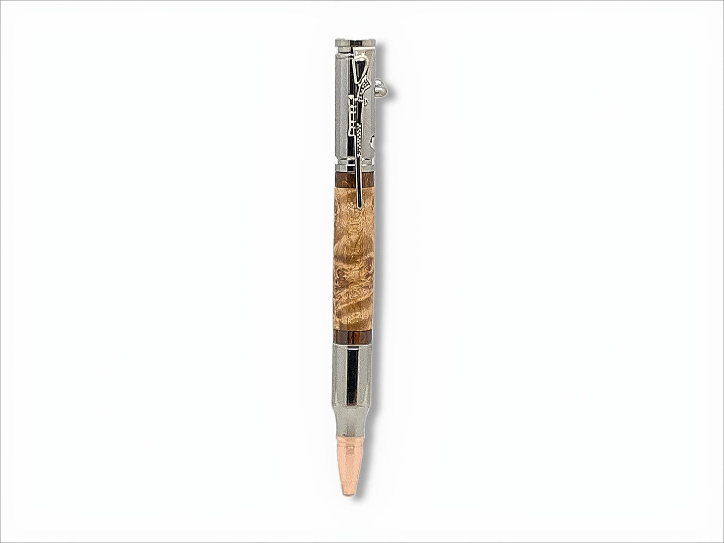 30 Cal Bolt Action Pen in Gun Metal, Maple Burl and Walnut