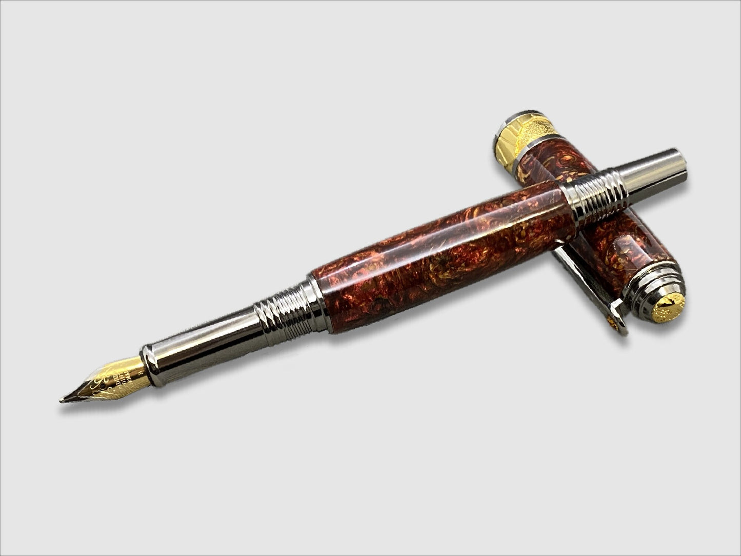 Broadwell Nouveau Sceptre Fountain Pen in Gunmetal, Gold, Pine Cones, Resin