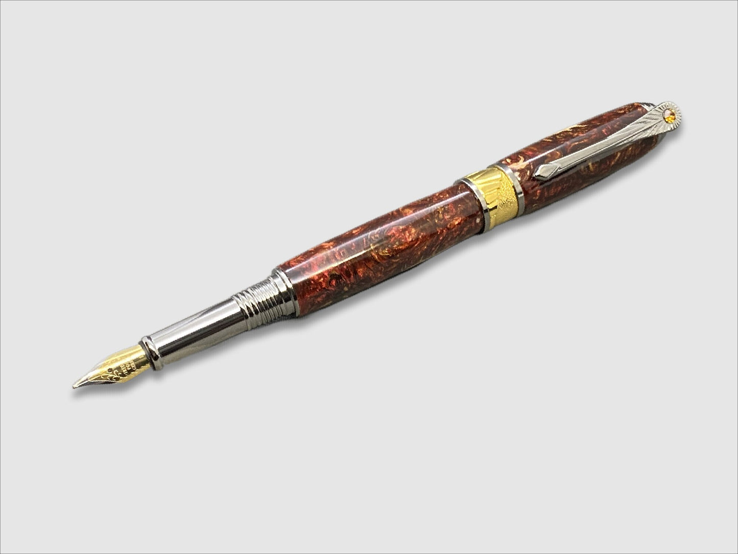 Broadwell Nouveau Sceptre Fountain Pen in Gunmetal, Gold, Pine Cones, Resin