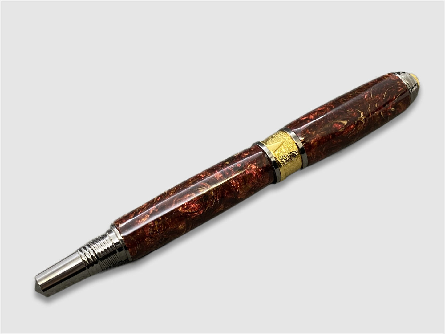 Broadwell Nouveau Sceptre Fountain Pen in Gunmetal, Gold, Pine Cones, Resin