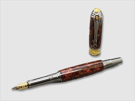 Broadwell Nouveau Sceptre Fountain Pen in Gunmetal, Gold, Pine Cones, Resin