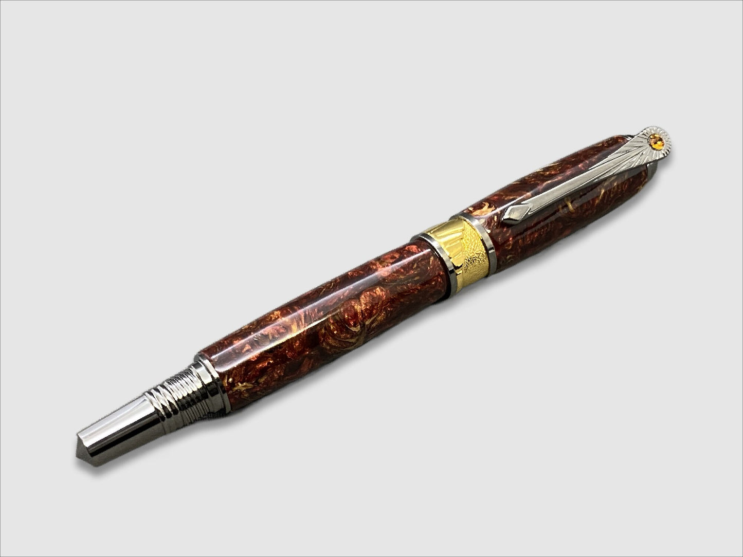 Broadwell Nouveau Sceptre Fountain Pen in Gunmetal, Gold, Pine Cones, Resin